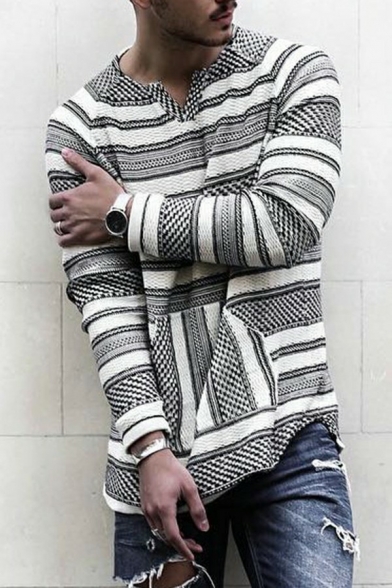 Comfy Mens Tee Top Stripe Pattern V-Neck Long Sleeves Slim Fit Tee Top