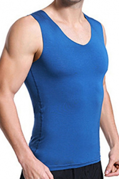 Cool Mens Tank Top Whole Colored V-Neck Slim Fit Sleeveless Tank Top