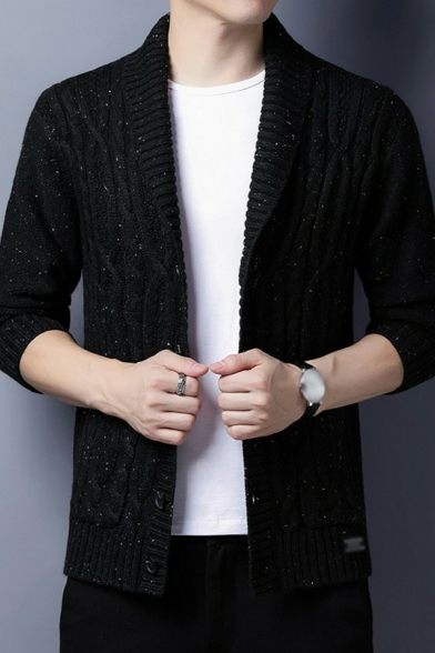 Dashing Cardigan Solid Color Long-Sleeved Shawl Collar Button Closure Regular Fitted Cardigan for Men