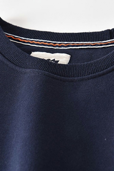 Lightweight Sweatshirt Crew Neck Contrast Trim Splicing Long Sleeve Regular Fit Sweatshirt for Men