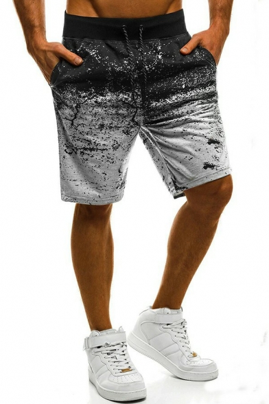 Men Modern Shorts Ombre Print Drawstring Waist Pocket Detail Knee Length Shorts