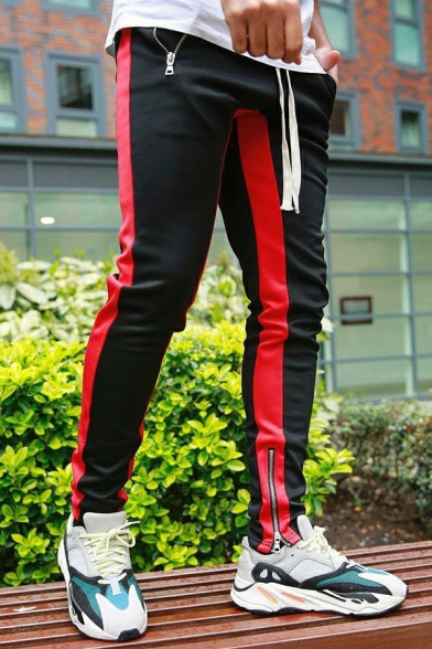 Men's Street Look Pants Color Block Drawcord Waist Skinny Full Length Pants