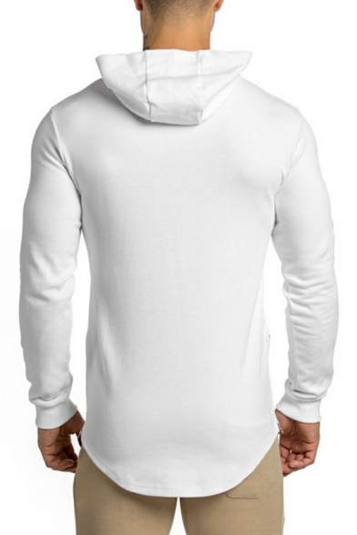 Stylish Mens Hoody Pure Color Hooded Long Sleeves  Zip Pocket Detail Rib Cuffs Regular Fitted Hoody