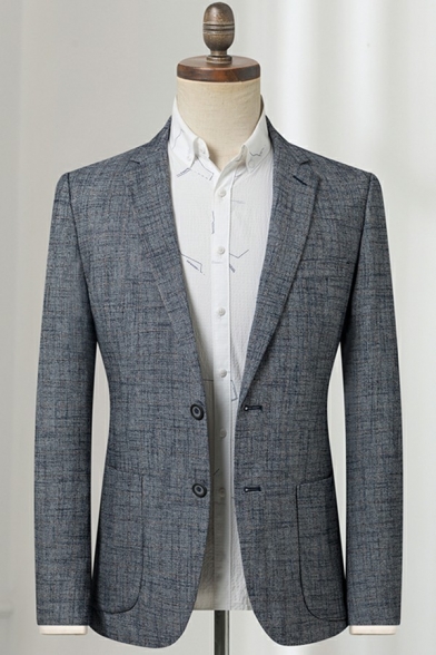 Stylish Mens Suit Jacket Solid Color Long Sleeve Lapel Collar Pocket Detail Double Buttons Slim Suit Top