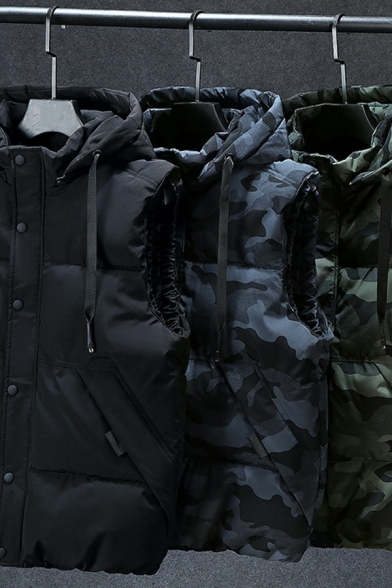 Trendy Mens Vest Camouflage Pattern Sleeveless Regular Fit Hooded Vest