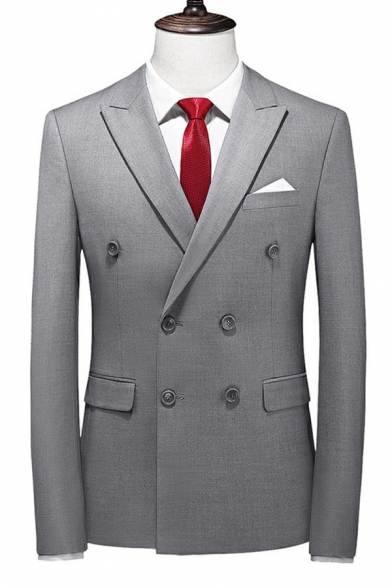 Vintage Mens Suit Pure Color Lapel Collar Long Sleeves Pocket Detail Double Breasted Slim Fit Suit Top