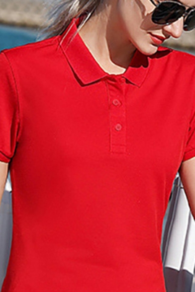 Athletic Guys Polo Shirt Solid Button Collar Regular Short Sleeve Polo Shirt