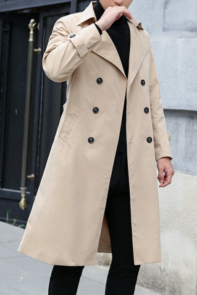 Boy's Fashionable Coat Solid Notched Collar Relaxed Long Sleeves Button Closure Trench Coat