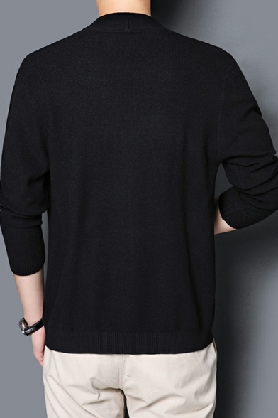 Casual Cardigan Whole Colored Pocket Detailed Regular Long Sleeve Open Front Cardigan for Guys