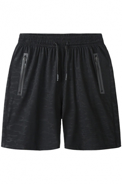 Casual Mens Drawstring Shorts Pure Color Elastic Waist Quick-Dry Straight Fit Shorts with Pocket