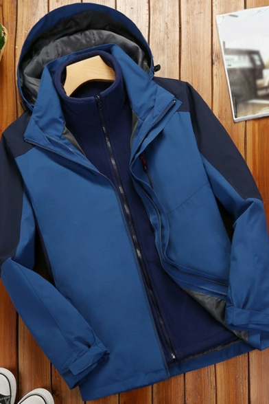 Classic Guys Jacket Contrast Color Long Sleeve Regular Fit Zip Placket Hooded Jacket