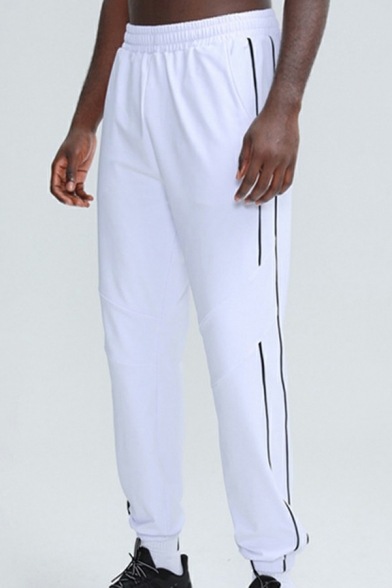 Classic Mens Pants Contrast Line Elasticated Waist Tapered Fit Long Length Pants