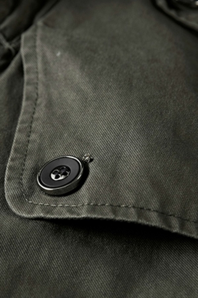 Comfy Trench Coat Solid Pocket Button Embellish Long-sleeved Loose Trench Coat for Guys