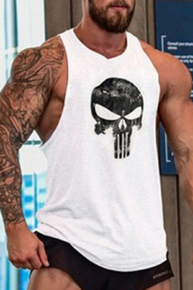 Cozy Boys Vest Top Skull Pattern Sleeveless Round Neck Relaxed Fitted Tank Top