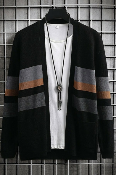Hot Cardigan Color Block Open Front Long-sleeved Relaxed Cardigan for Men