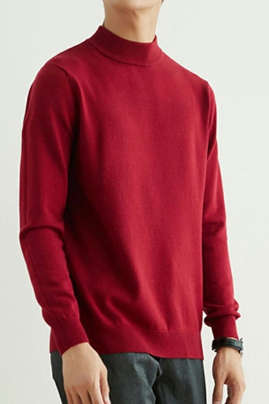 Men's Cozy Pullover Solid Color Long Sleeve Mock Neck Loose Fit Pullover