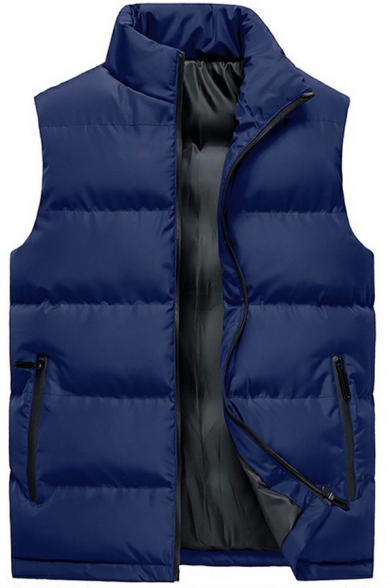 Men's Dashing Vest Solid Color Stand Collar Pocket Design Zip Closure Regular Fit Vest
