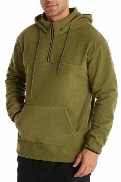 Men's Modern Hoodie Whole Colored Kanga Pocket Drawstring Regular Long-sleeved Hoodie