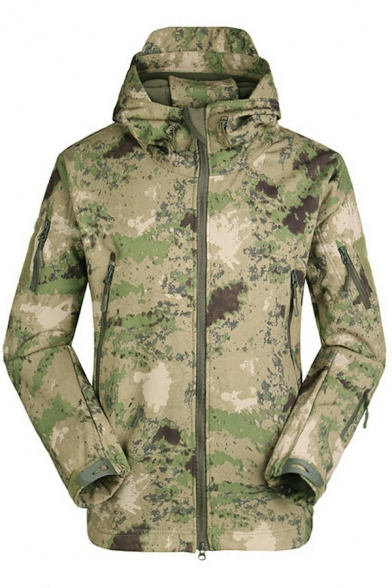 Modern Mens Coat Camouflage Pattern Long-Sleeved Loose Fit Zip Placket Hooded Coat