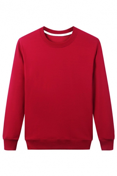 Simple Men's Sweatshirt Pure Color Round Color Long Sleeve Regular-Fitted Sweatshirt