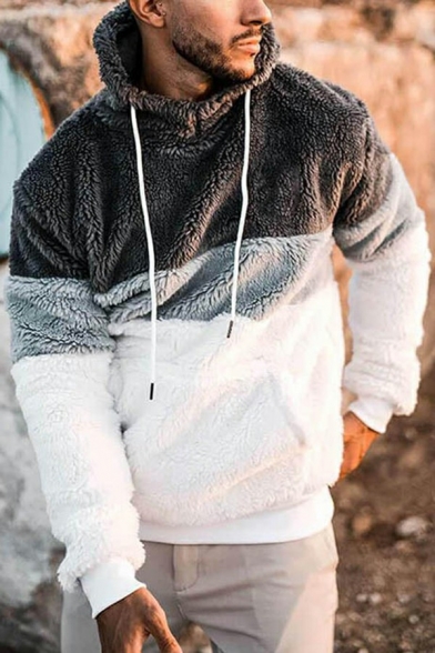 Sport Outwear Hooded Sweatshirt Contrast Insert Kangaroo Pocket Long Sleeve Regular Fit Hoodie for Men