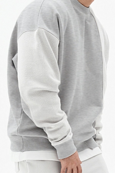 Sporty Sweatshirt Round Neck Contrast Insert Long Sleeve Regular Fit Sweatshirt for Men