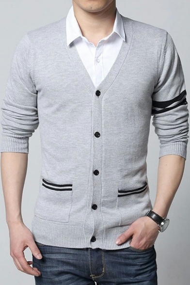 Stylish Cardigan Striped Printed Pocket Designed Long Sleeve Slimming Button Down Cardigan for Men