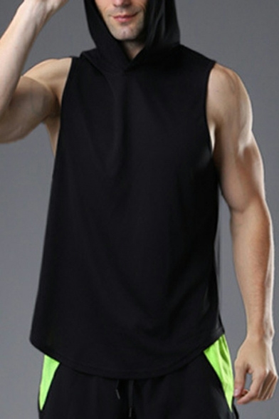 Stylish Mens Tank Pure Color  Regular Fitted Tank Top with Hoodie