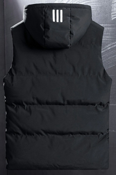 Stylish Mens Vest Striped Printed Pocket Designed Relaxed Zip Closure Hooded Vest