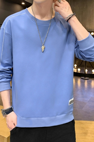 Basic Men's Sweatshirt Round Neck Contrast Line Long-Sleeved Regular Fit Sweatshirt