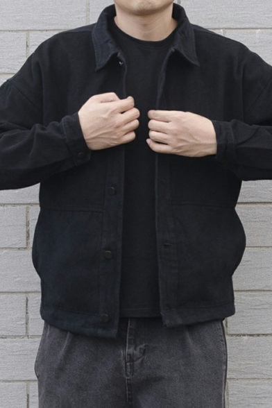 Leisure Simple Denim Jacket Spread Collar Long Sleeves Button Up Regular Denim Jacket for Men