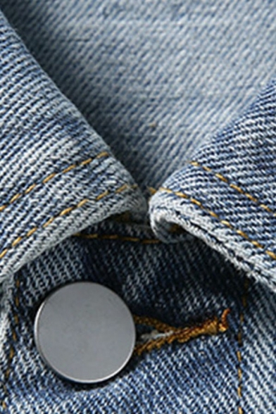 Men's Fancy Jacket Plain Spread Collar Pocket Long Sleeve Button Fly Oversized Denim Jacket