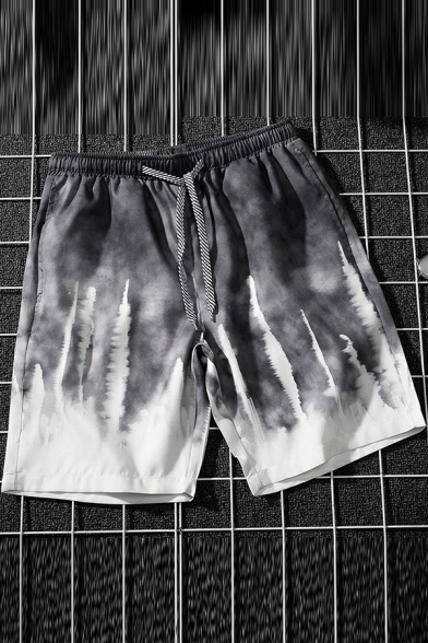 Stylish Men's Shorts Tie Dye Print Drawstring Elastic Waist Regular Fit Shorts