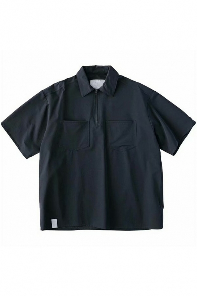 Boyish Guys Polo Shirt Plain Quarter-Zip Designed Lapel Collar Short-Sleeved Regular Polo Shirt