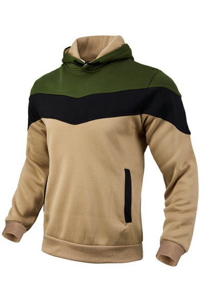 Boyish Hoodie Color Block Pocket Designed Rib Cuffs Long Sleeves Fitted Hoodie for Guys