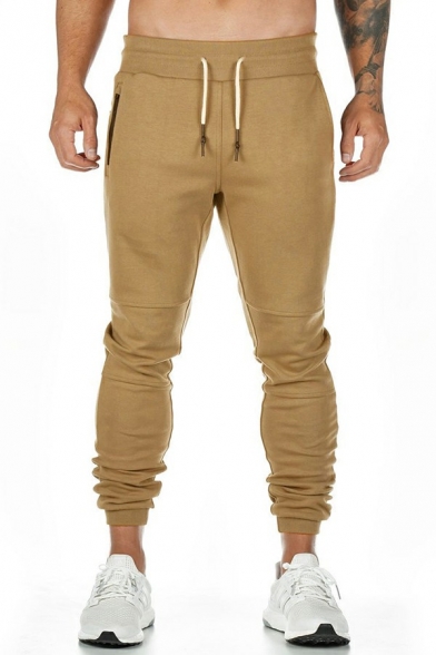 Chic Pants Whole Colored Zipper Designed Mid Rise Drawcord Elastic Waist Pants for Men