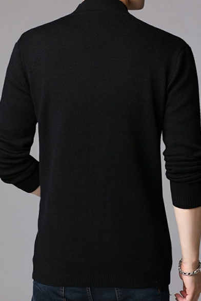 Dashing Cardigan Pure Color Pocket Decorated Long Sleeves Slimming Open Front Cardigan for Guys