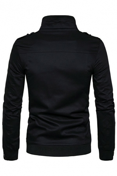 Fashionable Jacket Color-blocking Trim Pocket Long Sleeves Stand Collar Regular Zipper Jacket for Men