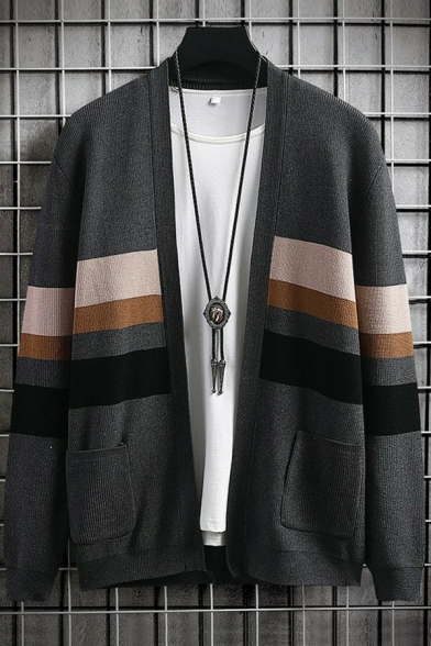 Hot Cardigan Color Block Open Front Long-sleeved Relaxed Cardigan for Men