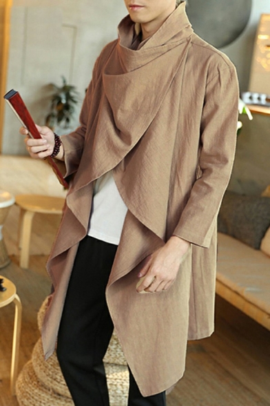 Men's Formal Coat Solid Color Asymmetric Hem High Neck Long-sleeved Loose Fit Coat