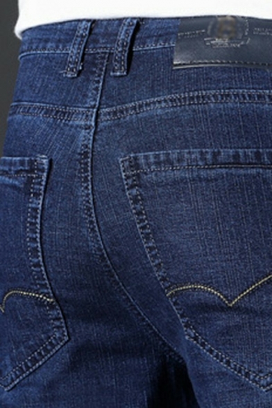 Men Unique Denim Pants Plain Zip-Fly Pocket Detail Fitted Denim Pants