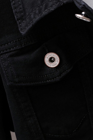 Mens Dashing Denim Jacket Pure Color Spread Collar Long Sleeves Button Closure Regular Fit Denim Jacket