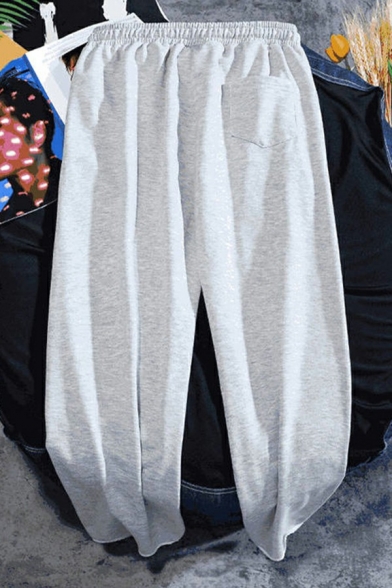 Retro Boys Pants Solid Color Drawstring Elasticated Waist Baggy Mid Rise Long Length Pants