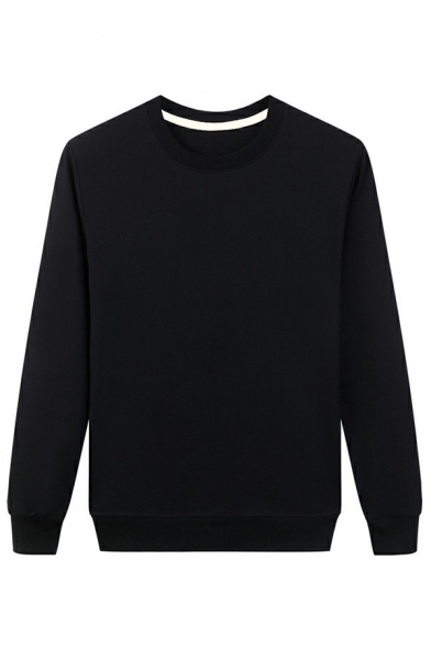 Simple Men's Sweatshirt Pure Color Round Color Long Sleeve Regular-Fitted Sweatshirt