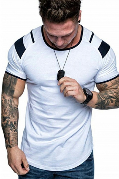 Trendy T-Shirt Color Panel Short-sleeved Crew Neck Slim Fit T-Shirt for Guys
