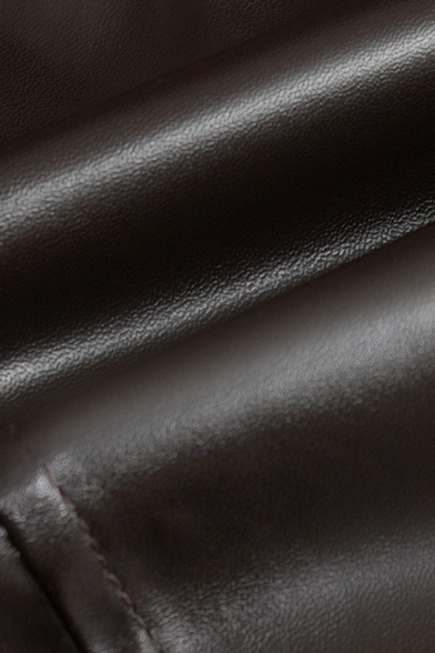Vintage Mens Jacket Solid Color Zipper Closure Stand Collar Pockets Design Slim Fitted Leather Jacket