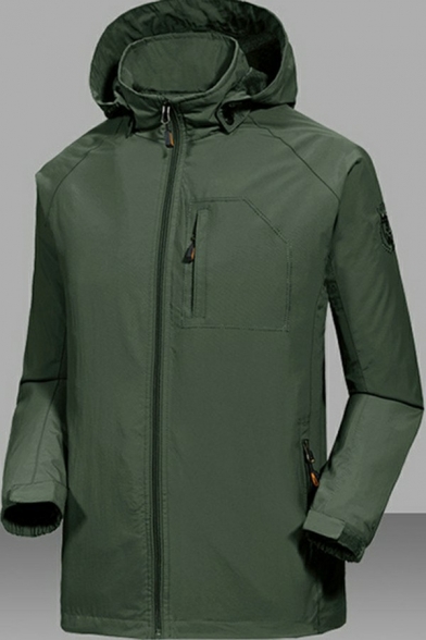 Basic Coat Solid Color Zip Front Long-Sleeved Regular Fit Hooded Coat for Men