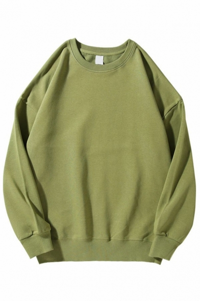 Boyish Sweatshirt Solid Round Neck Baggy Long Sleeve Sweatshirt for Guys