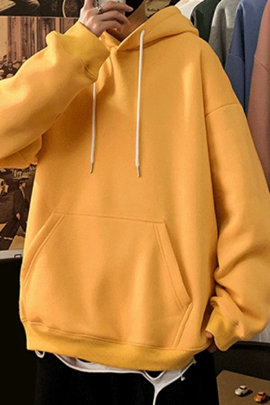 Fashionable Boys Hoodie Solid Color Pocket Detailed Long Sleeves Oversized Hooded Hoodie