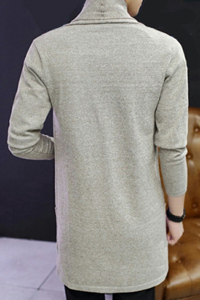 Fashionable Mens Knit Cardigan Pure Color Shawl Collar Long-Sleeved Open Front Slim Fitted Cardigan